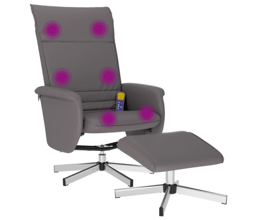 Sillón de masaje reclinable con reposapiés cuero sintético gris