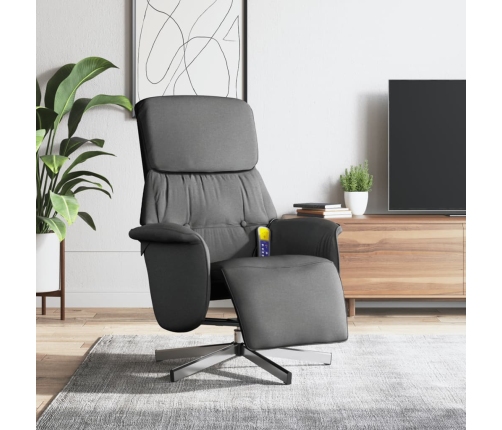 Sillón reclinable de masaje con reposapiés tela gris oscuro