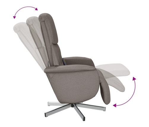 Sillón reclinable de masaje con reposapiés tela gris taupe