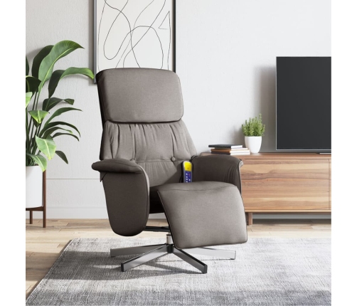 Sillón reclinable de masaje con reposapiés tela gris taupe