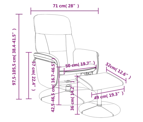 Sillón reclinable con reposapiés terciopelo gris oscuro