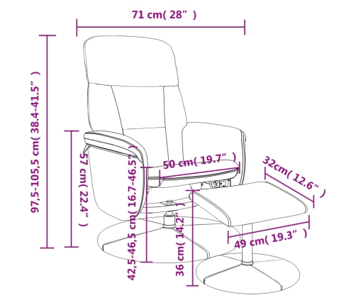 Sillón reclinable con reposapiés terciopelo negro