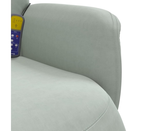 Sillón reclinable masaje con reposapiés terciopelo gris claro