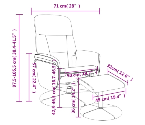 Sillón reclinable masaje con reposapiés terciopelo gris claro