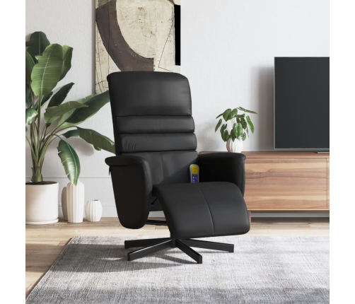 Sillón reclinable masaje con reposapiés cuero sintético negro