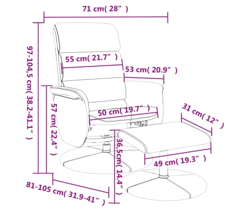 Sillón reclinable con reposapiés cuero sintético negro