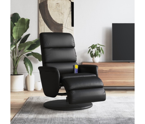 Sillón reclinable masaje con reposapiés cuero sintético negro