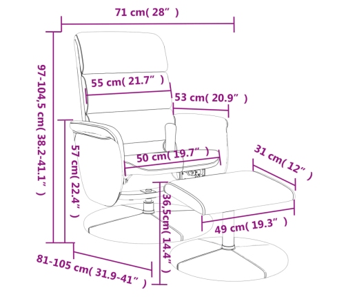 Sillón reclinable masaje con reposapiés cuero sintético negro