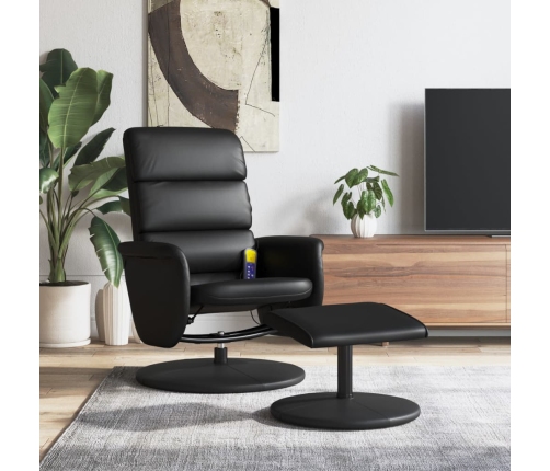 Sillón reclinable masaje con reposapiés cuero sintético negro