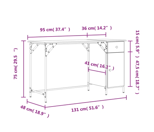 Escritorio para ordenador madera ingeniería negro 131x48x75 cm