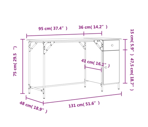 Escritorio ordenador madera ingeniería roble marrón 131x48x75cm