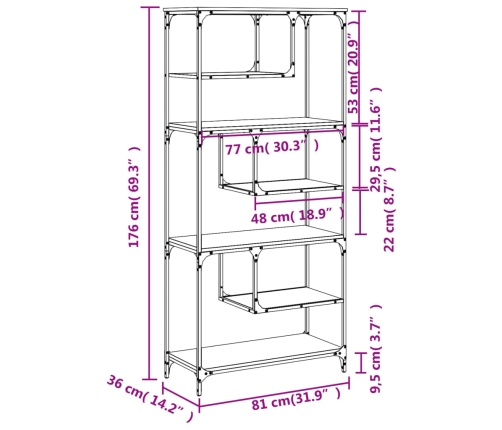 Estantería madera de ingeniería negro 81x36x176 cm