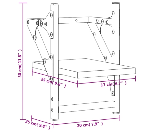 Estantes de pared con barras 2 unidades negro 20x25x30 cm