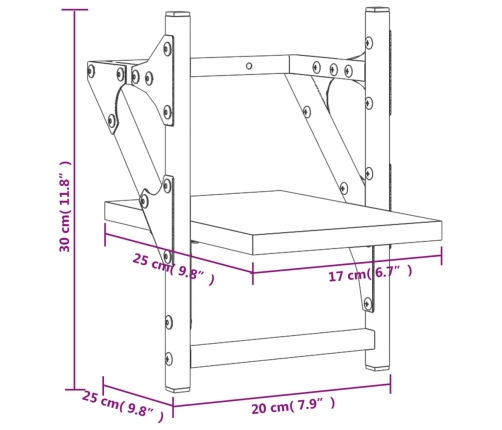 vidaXL Estantes de pared con barras 2 uds roble ahumado 20x25x30 cm