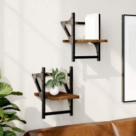 Estantes de pared con barras 2 uds roble ahumado 20x25x30 cm