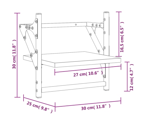 Estantes de pared con barras 2 uds gris Sonoma 30x25x30 cm