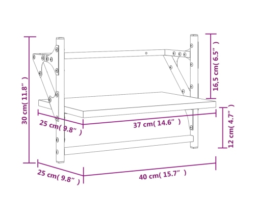 Estantes de pared con barras 2 unidades negro 40x25x30 cm