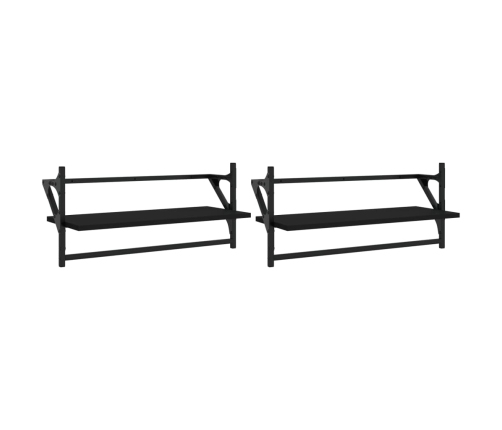 Estantes de pared con barras 2 unidades negro 65x25x30 cm