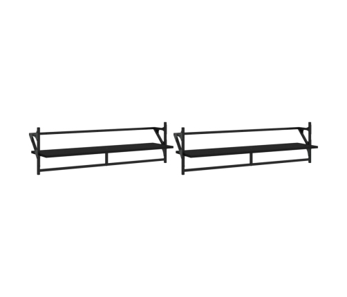 Estantes de pared con barras 2 unidades negro 100x25x30 cm