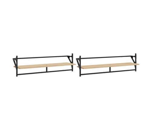 Estantes de pared con barras 2 uds roble Sonoma 100x25x30 cm