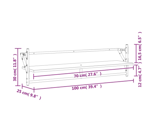 Estantes de pared con barras 2 uds roble Sonoma 100x25x30 cm