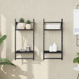 Estantes de pared 2 niveles con barras 2 uds negro 30x25x65 cm