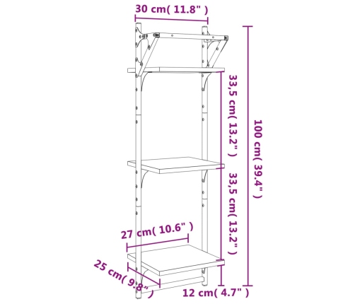 vidaXL Estantes de pared 3 niveles con barras 2 uds negro 30x25x100 cm