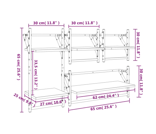 Estantes de pared con barras 4 pzas madera de ingeniería negro