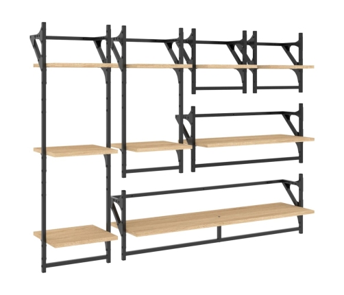 Estantes pared con barras 6 pzas madera ingeniería roble Sonoma