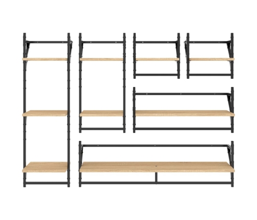 Estantes pared con barras 6 pzas madera ingeniería roble Sonoma