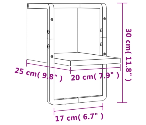 Estante de pared con barra roble Sonoma 20x25x30 cm