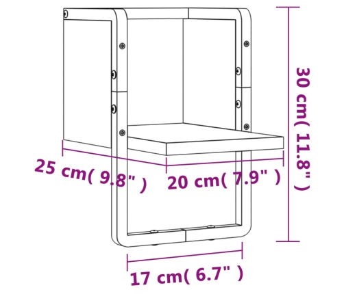 Estantes de pared con barra roble ahumado 20x25x30 cm