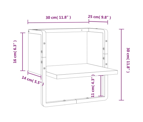 Estante de pared con barra negro 30x25x30 cm