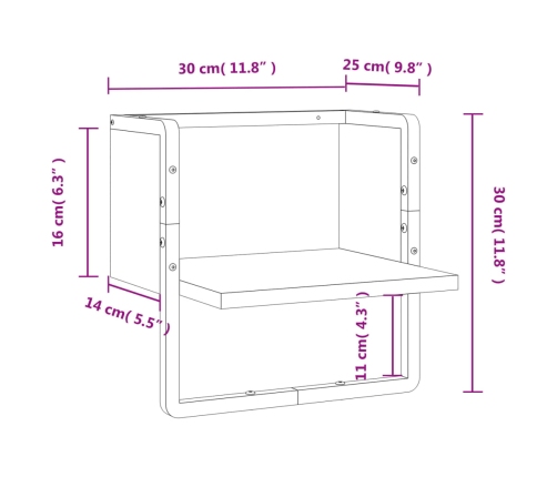 Estante de pared con barra roble Sonoma 30x25x30 cm