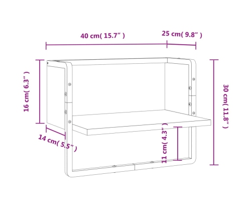 Estante de pared con barra negro 40x25x30 cm