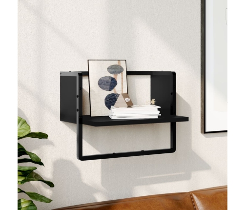 Estante de pared con barra negro 40x25x30 cm