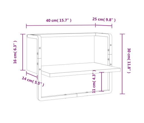 Estante de pared con barra roble Sonoma 40x25x30 cm