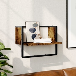 Estantes de pared con barra roble ahumado 40x25x30 cm