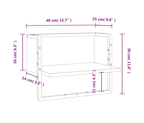 Estante de pared con barra gris Sonoma 40x25x30 cm