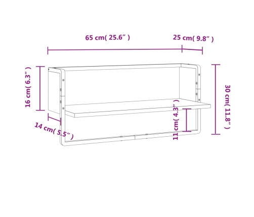 Estante de pared con barra negro 65x25x30 cm