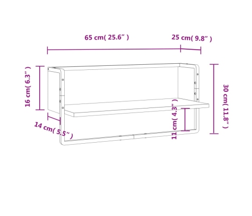 Estante de pared con barra roble Sonoma 65x25x30 cm