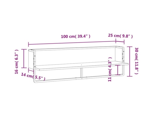 vidaXL Estante de pared con barra negro 100x25x30 cm