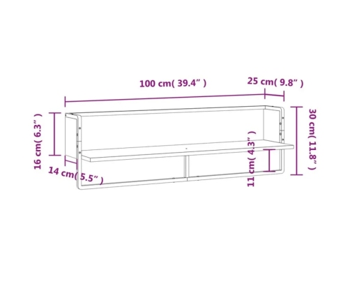 Estantes de pared con barra roble ahumado 100x25x30 cm