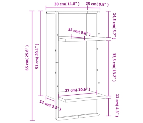 Estante de pared con barra negro 30x25x65 cm