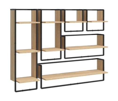 vidaXL Estantes pared con barras 6 pzas madera ingeniería roble Sonoma