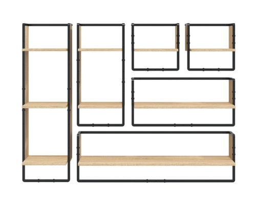 vidaXL Estantes pared con barras 6 pzas madera ingeniería roble Sonoma