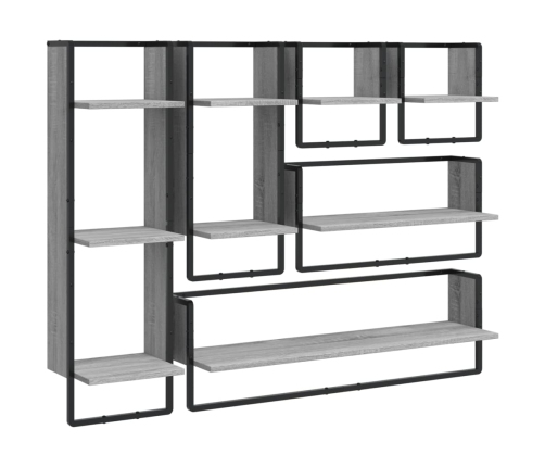 Estantes pared con barras 6 pzas madera ingeniería gris Sonoma