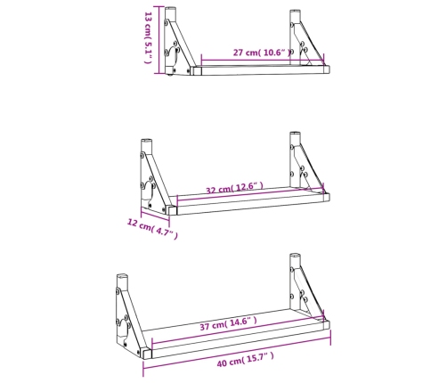 Estantes de pared 3 pzas madera de ingeniería negro