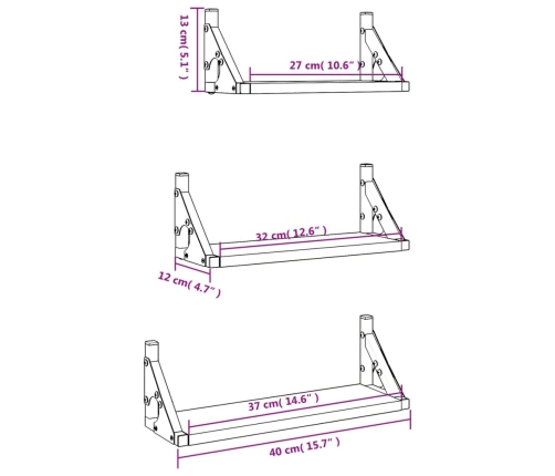 Estantes de pared 3 pzas madera de ingeniería roble Sonoma