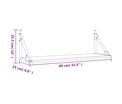 Estantes pared 2 uds madera ingeniería gris Sonoma 80x25x25,5cm